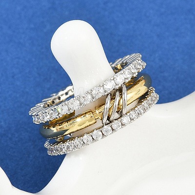 Brass Micro Pave Cubic Zirconia Plain Band Finger Rings for Women RJEW-P160-01B-G01-1