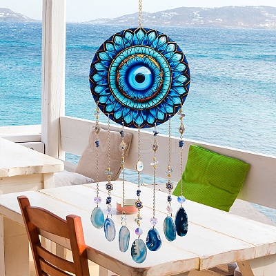 Acrylic Blue Evil Eye Hanging Suncatchers HJEW-F023-01-1