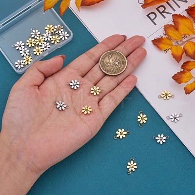 12Pcs 430 Stainless Steel Small Flower Connector Charms JX239A-1