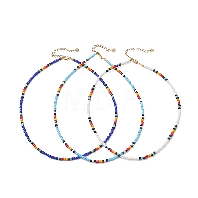 3Pcs 3 Colors Round Glass Seed Beaded Necklaces NJEW-JN05908-1