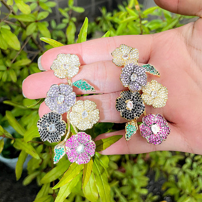 Brass Cubic Zirconia Stud Earrings FS-WGD1E91-01-1