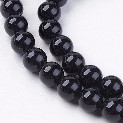 Natural Black Onyx Round Beads Strands X-G-L087-8mm-01-1