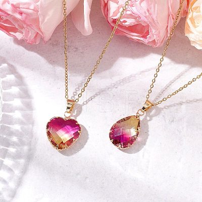 2Pcs 2 Styles Teardrop Heart K9 Glass Imitation Tourmaline Pendant Necklaces Sets NJEW-JN05188-01-1