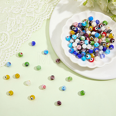 200Pcs 2Bags Handmade Millefiori & Evil Eye Lampwork Beads LAMP-PA0001-69-1
