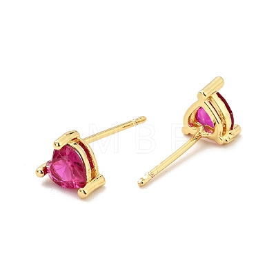 Deep Pink Cubic Zirconia Heart Stud Earrings EJEW-G297-16G-1