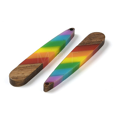 Pride Rainbow Theme Resin & Walnut Wood Pendants WOOD-K012-05A-1