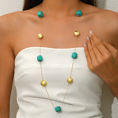 Cube Acrylic & Iron Flat Round Link Chain Long Necklaces for Women SF2895-1-1