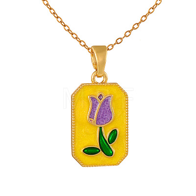 304 Stainless Steel Enamel Rose Flower Dog Tag Pendant Necklaces WG4B66F-01-1