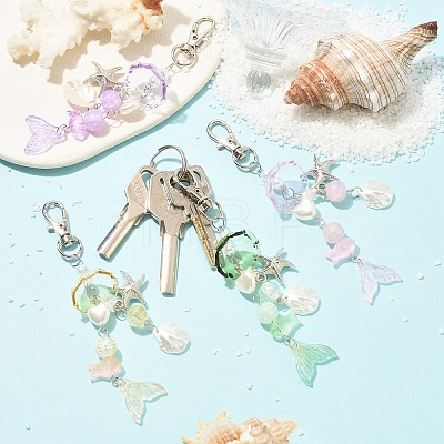 4Pcs 4 Colors Glass & ABS Plastic Pearl & CCB Plastic Pendant Decorations HJEW-YW00477-1