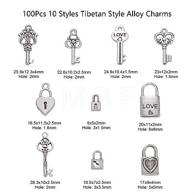 100Pcs 10 Styles Tibetan Style Alloy Pendants TIBEP-CJ0001-79-1