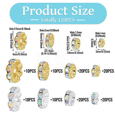 120Pcs Brass Rhinestone Spacer Beads RB-TA0001-36B-1