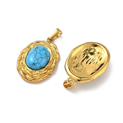 304 Stainless Steel with Synthetic Turquoise Pendants STAS-L309-21B-G-1