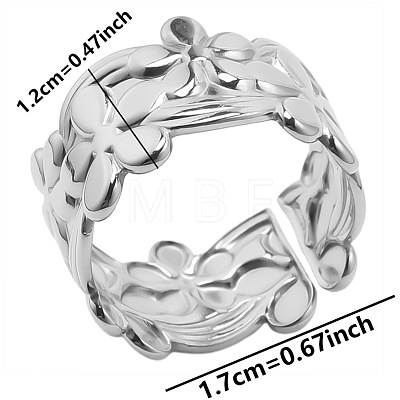 Non-Tarnish Minimalist Flower 304 Stainless Steel Cuff Rings RS4227-1-1