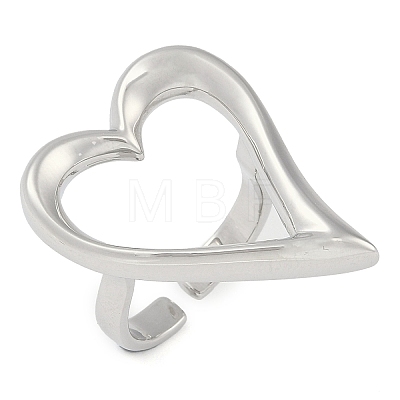 Hollow Heart Brass Open Cuff Ring RJEW-Q819-29P-1