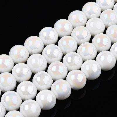 Electroplate Opaque Glass Beads Strands GLAA-T032-P10mm-AB02-1