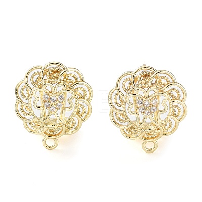 Hollow Butterfly Brass Micro Pave Cubic Zirconia Stud Earrings Finding KK-E083-15G-1