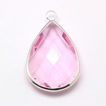 Silver Color Plated Brass Glass Teardrop Pendants X-GLAA-M006-A-15S-1
