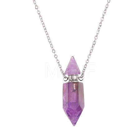 1Pc Natural Amethyst Faceted Pointed Bullet Shaped Perfume Bottle Pendant Necklaces NJEW-FH0001-38P-01-1