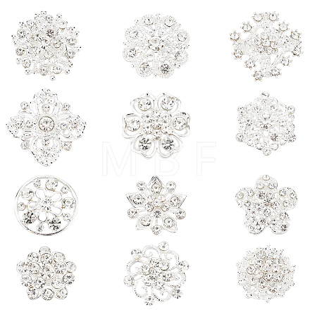 Rhinestone Flower Safety Pin Brooch JEWB-PH0001-25-1