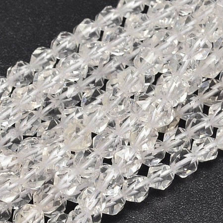 Faceted Natural Quartz Crystal Beads Strands G-K066-08-6mm-1
