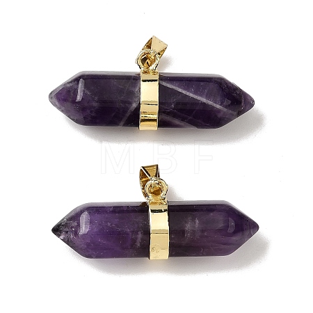 Natural Amethyst Double Terminal Pointed Pendants G-NH0001-15G-10-1