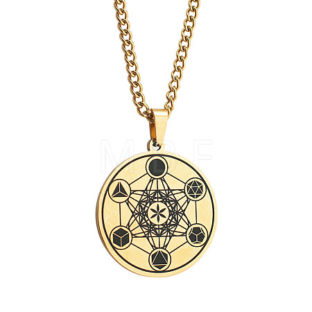 304 Stainless Steel Flower of Life Metatron Angel Solomon Pendant Necklaces BU8279-1-1