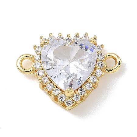 Brass Micro Pave Cubic Zirconia with Glass Heart Links Connector Charms KK-L268-017G-01-1