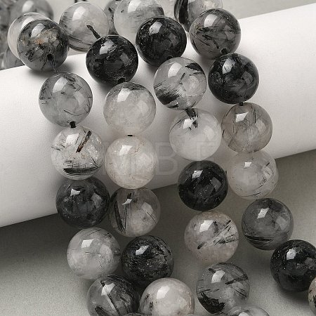Natural Tourmalinated Quartz Beads Strands G-F818-A09-14mm-1