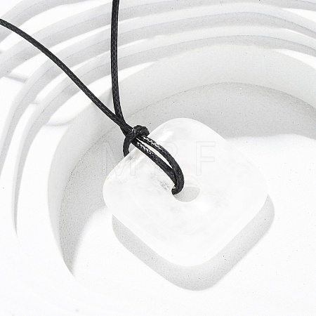 Natural Quartz Crystal Square Pendants Black PU Leather Cord Necklaces NJEW-K285-01A-1