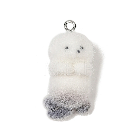 Animal Theme Flocky Opaque Resin Pendants RESI-H042-01P-08-1