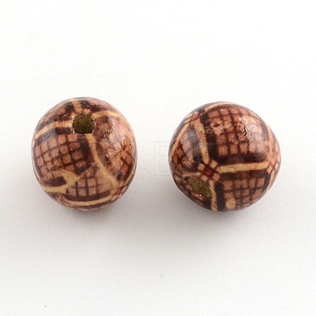 Round Printed Wood Beads WOOD-R243-13mm-B06-1
