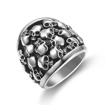 Stainless Steel Skull Finger Ring SKUL-PW0002-035F-AS-1