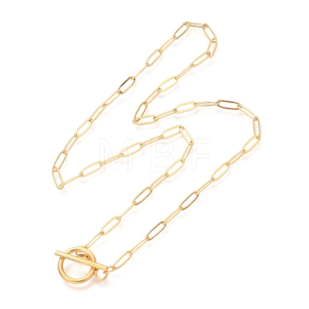 Unisex PVD Vacuum Plating 304 Stainless Steel Paperclip Chain Necklaces X-NJEW-H215-04G-1