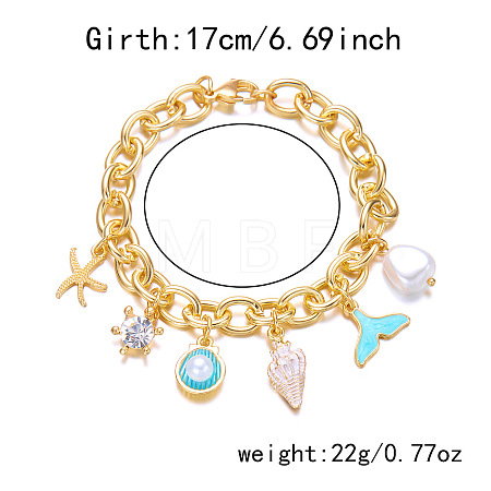 Beach Style Alloy Enamel & Plastic Pearl Charm Bracelets WG5E974-03-1