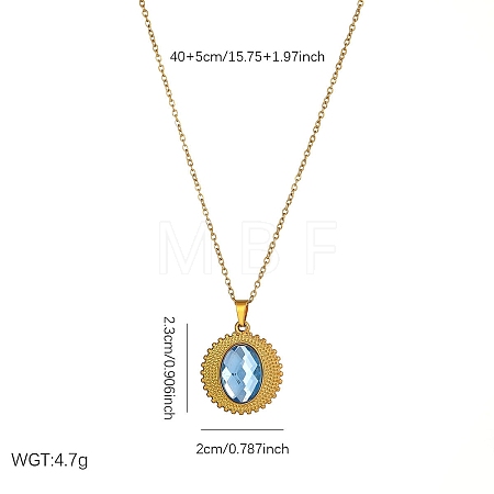 304 Stainless Steel Indian Sapphire Rhinestone Textured Geometric Pendant Necklaces for Women WG1D719-02-1