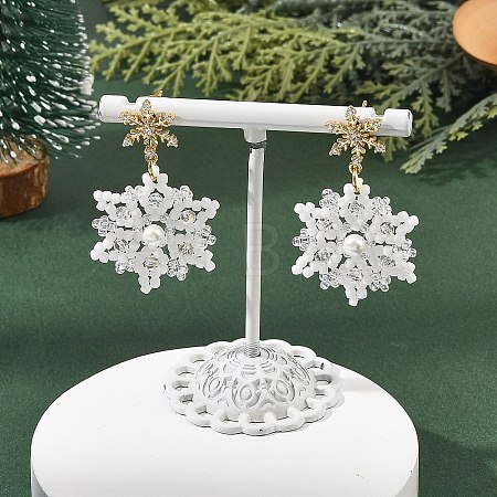 Glass & Shell Pearl Braided Dangle Earrings EJEW-MZ00812-1