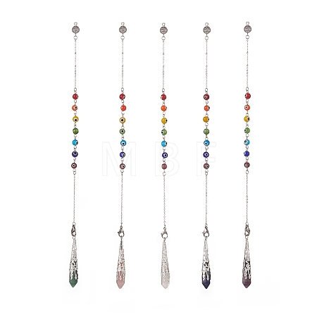 Mixed Natural Gemstone Pointed Drowsing Pendulums PALLOY-JF01991-1