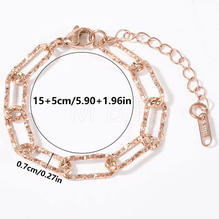 304 Stainless Steel Textured Paperclip Chain Bracelets for Women HX6515-9-1