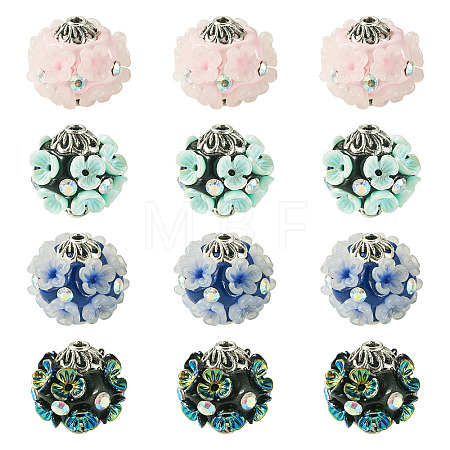 12Pcs 4 Styles Handmade Resin Indonesia Round Beads IPDL-TA0001-06-1