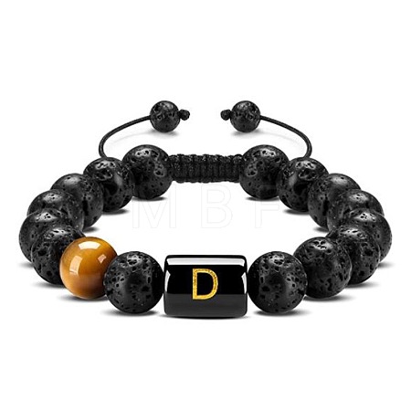 Natural Tiger Eye & Lava Rock Round Beads Adjustable  Bracelets TV6214-4-1
