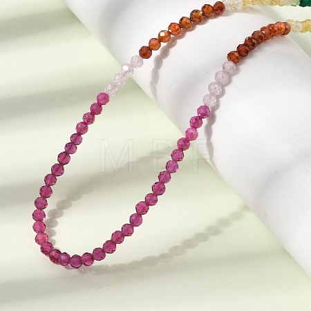 7 Chakra Faceted Round Cubic Zirconia Beaded Necklaces with Brass End Chains for Women NJEW-L014-05G-1