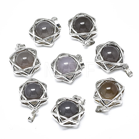 Natural Grey Agate Pendants G-R485-01C-1