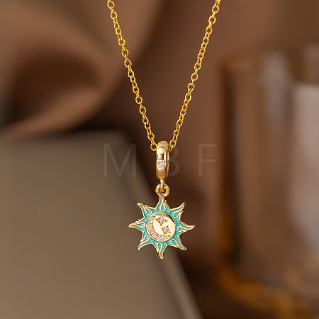 Brass Micro Pave Celar Cubic Zirconia & Enamel Sun Pendant 304 Stainless Steel Cable Chain Necklaces for Women WG112BD-01-1
