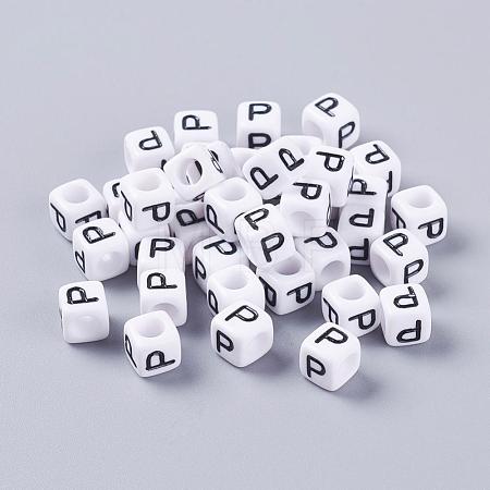 Letter P White Cube Letter Acrylic Beads for Name Jewelry Making X-PL37C9308-P-1