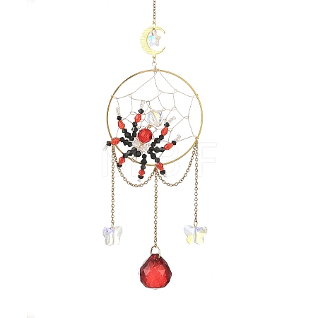 Glass Halloween Spider Hanging Suncatchers HJEW-JM05041-1