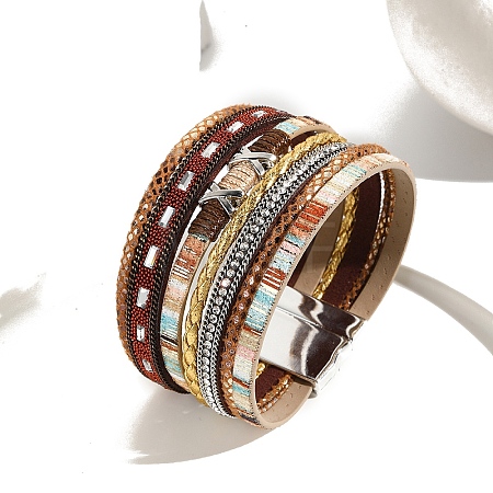 Braided Imitation Leather Crod Multi-strand Bracelets for Women PW-WGA1EC1-03-1