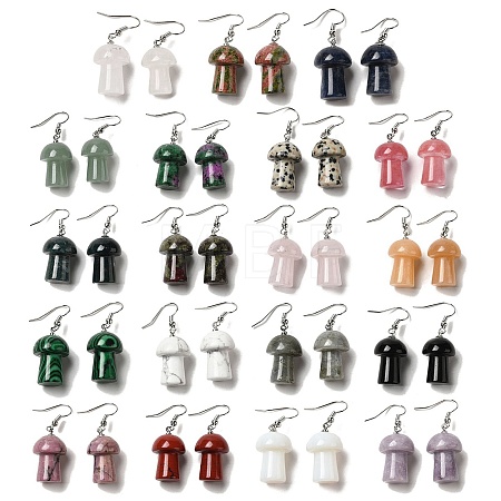 Natural & Synthetic Mixed Gemstone Mushroom Dangle Earrings EJEW-E296-05P-B-1