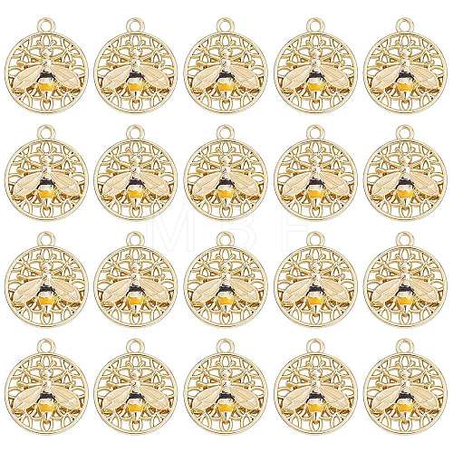 20 Pcs Flat Round with Bee Alloy Insect Charms for Jewelry Earring Making Crafts JX298A-1