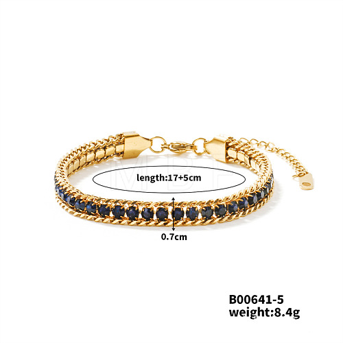 Sparkling European Style Stainless Steel Capri Blue Rhinestone Chain Bracelets for Women CU3590-5-1