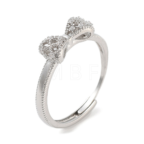 Bowknot Brass Micro Pave Clear Cubic Zirconia Adjustable Rings RJEW-S416-03P-1